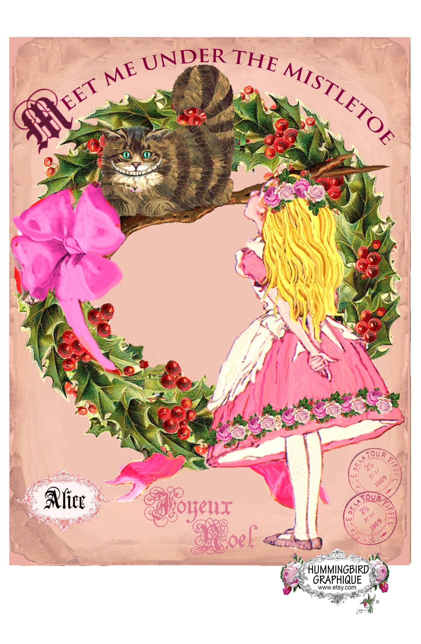 #152 ALICE AND CHESHIRE CAT MEET ME UNDER THE MISTLETOE- ALICE IN WONDERLAND