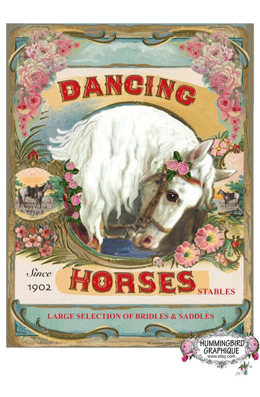 #168 DANCING HORSES COUNTRY VINTAGE SIGN- ANIMALS