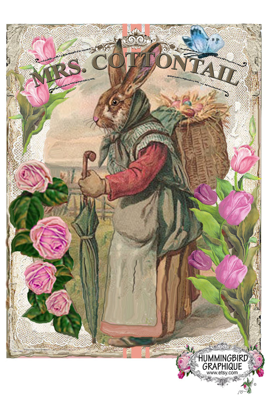 #201 MRS COTTONTAIL RABBIT WITH EGG BASKET - BUNNIES