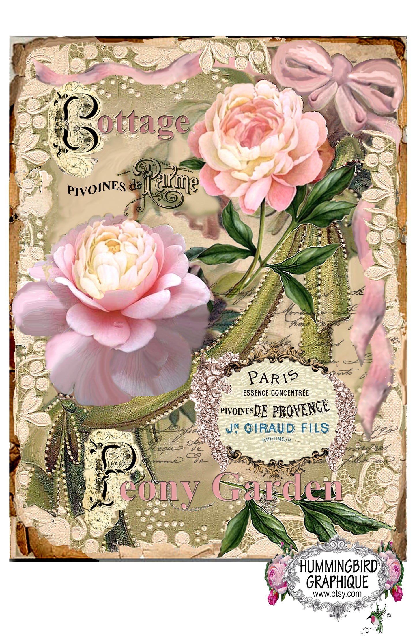 #235 MAGNIFIQUE JARDIN DE COTTAGE DE PIVOINES - BELLE IMAGE SHABBY