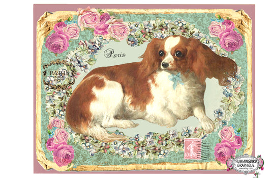 #257 CHARMING COCKER SPANIEL WITH ROSES AND FORGET ME NOTS- ANIMALS