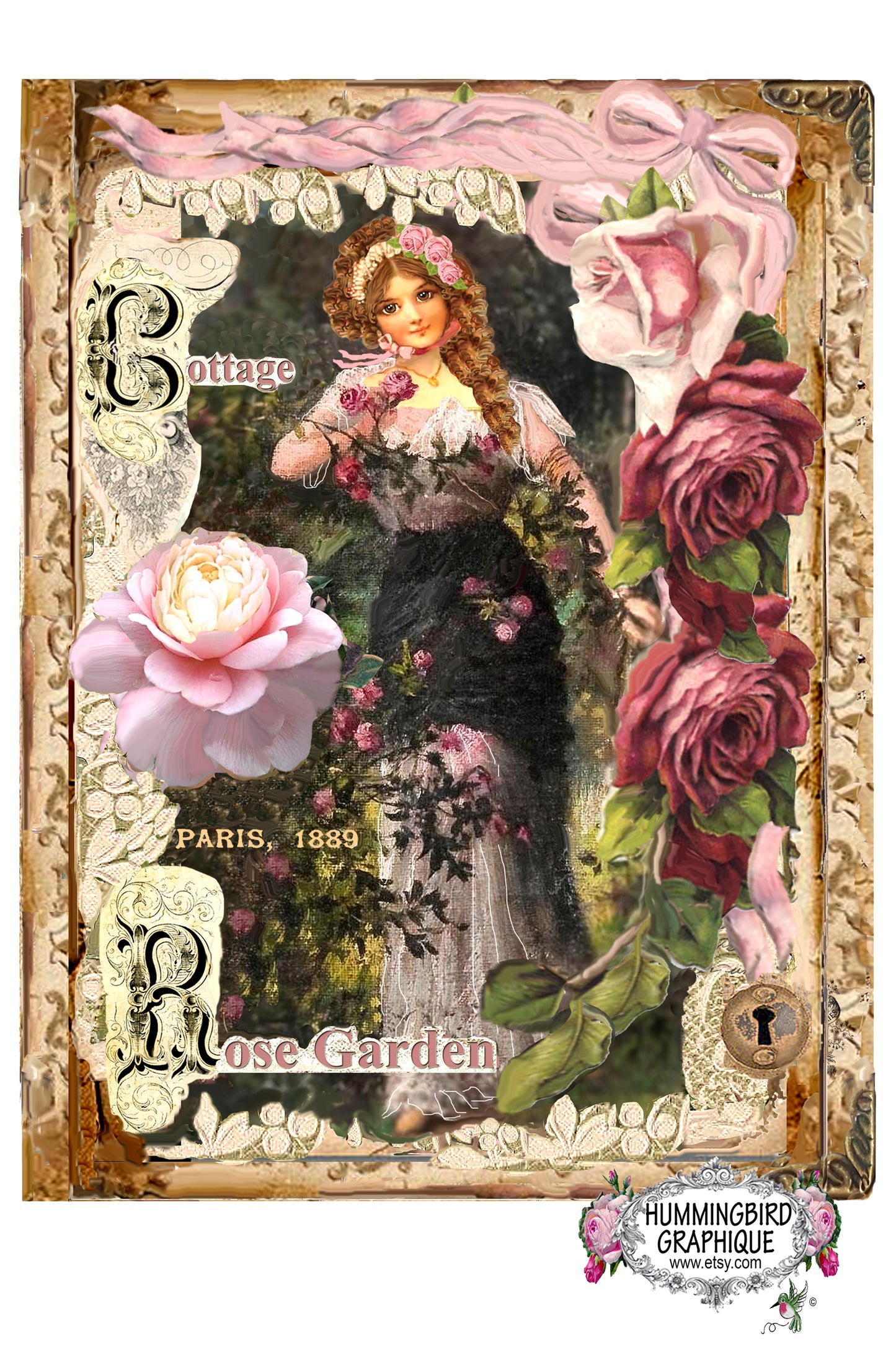 #269 ENCHANTED VICTORIAN LADY IN ROSE GARDEN - BEAUTIFUL SHABBY IMAGE