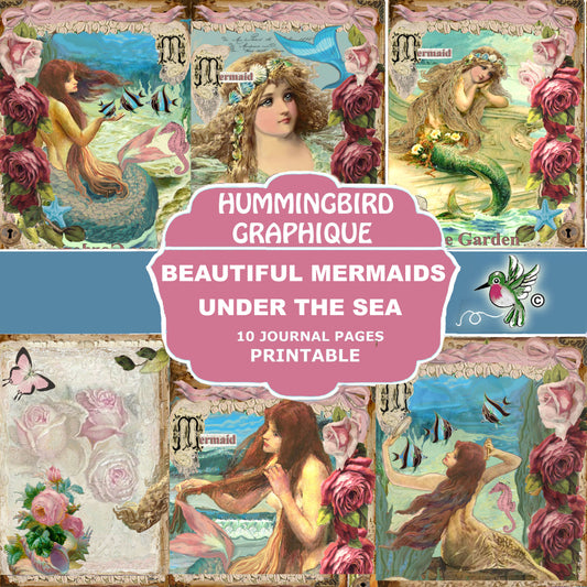 #280 BEAUTIFUL MERMAID FISH SEA SHELLS ROSES - JUNK JOURNAL