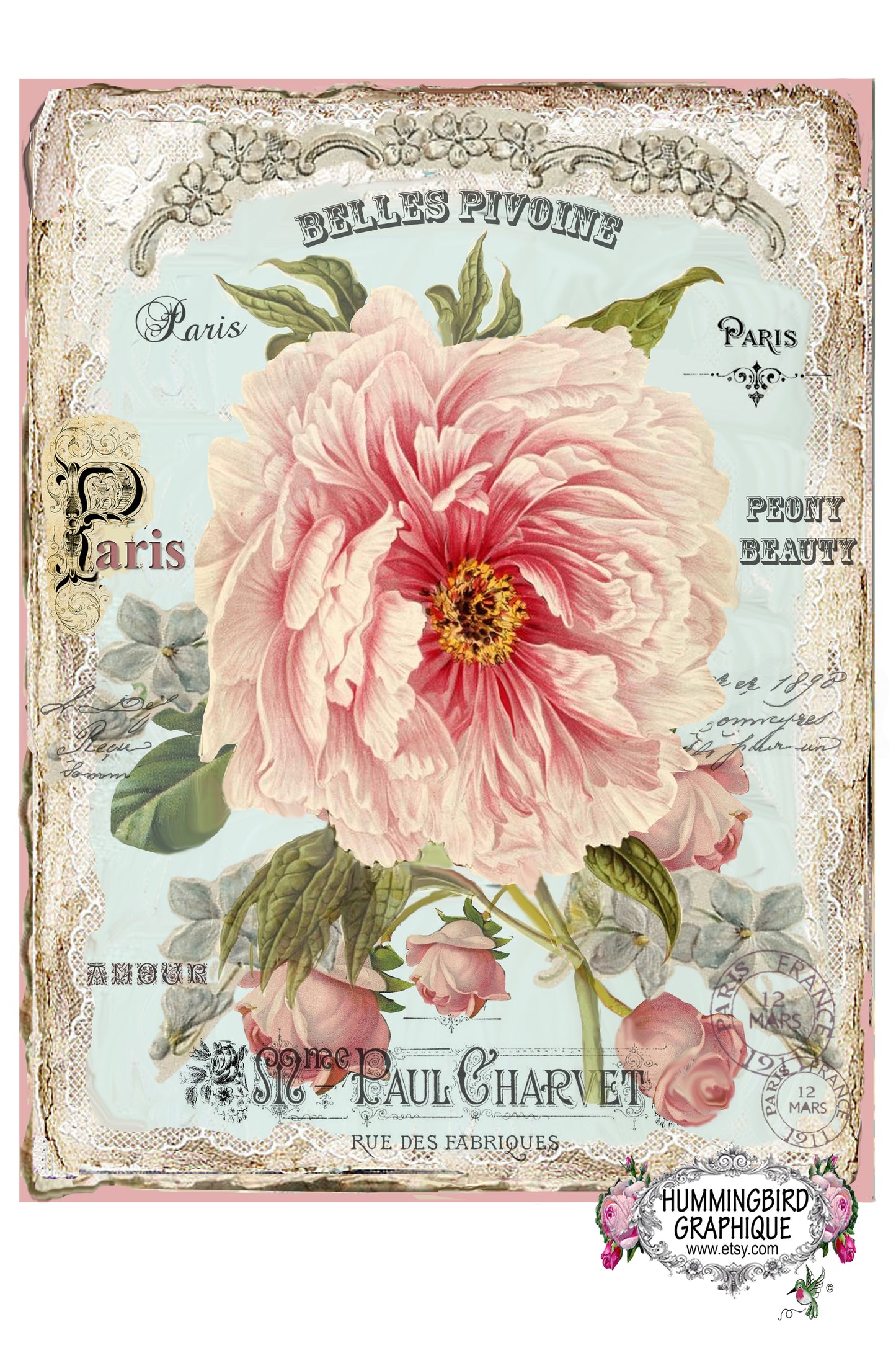 #305 ENCHANTED PEONY - BEAUTIFUL SHABBY IMAGE