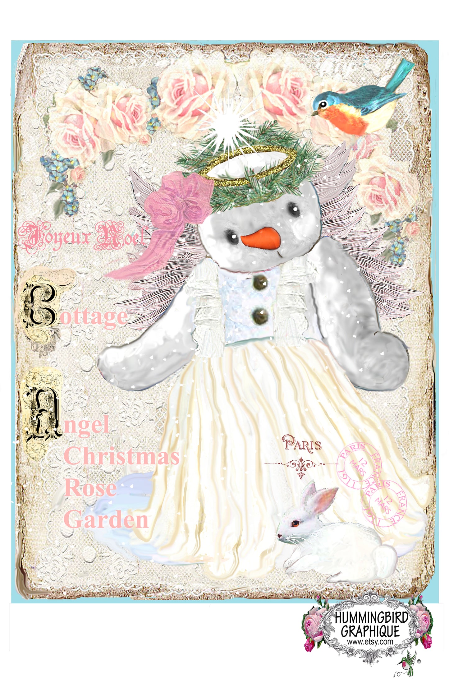 #388 COTTAGE ANGEL SNOWGIRL CHRISTMAS ROSE GARDEN - CHRISTMAS