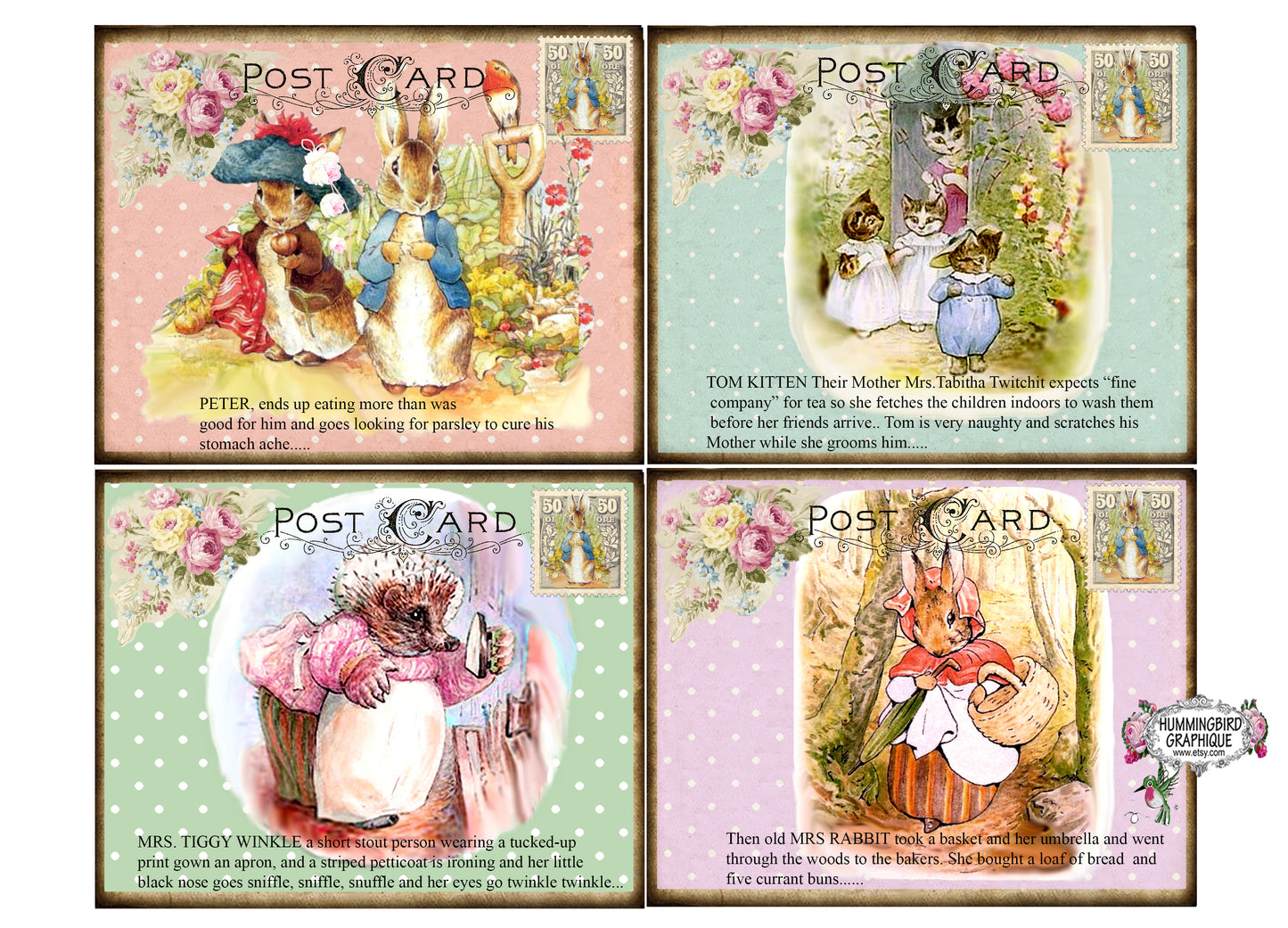 #395 CHARMING BEATRIX POTTER POSTCARDS - COUNTRY IMAGE