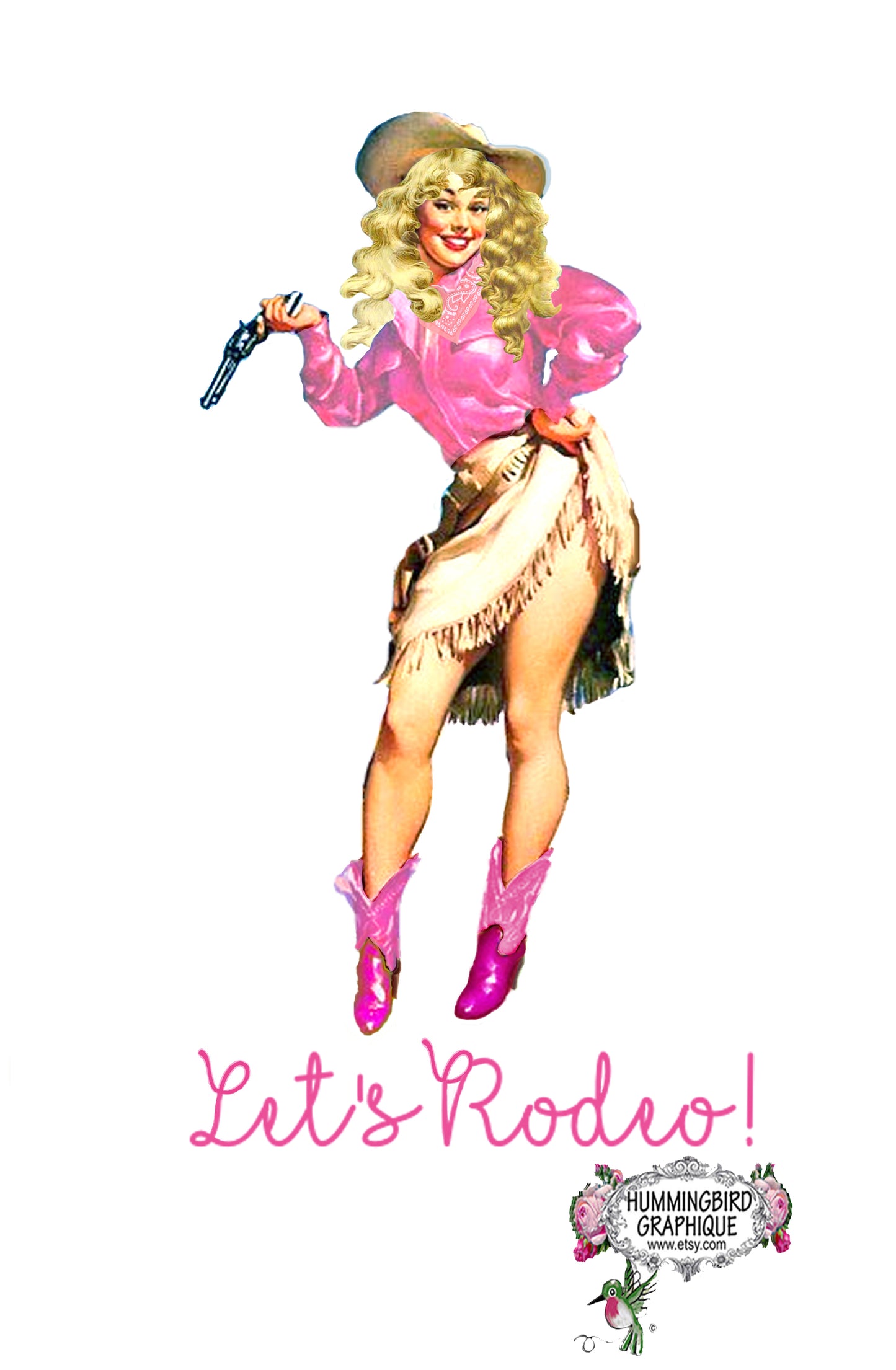 #445 LET'S RODEO COWGIRL WITH PINK BOOTS AND LEATHER SKIRT - COWGIRLS