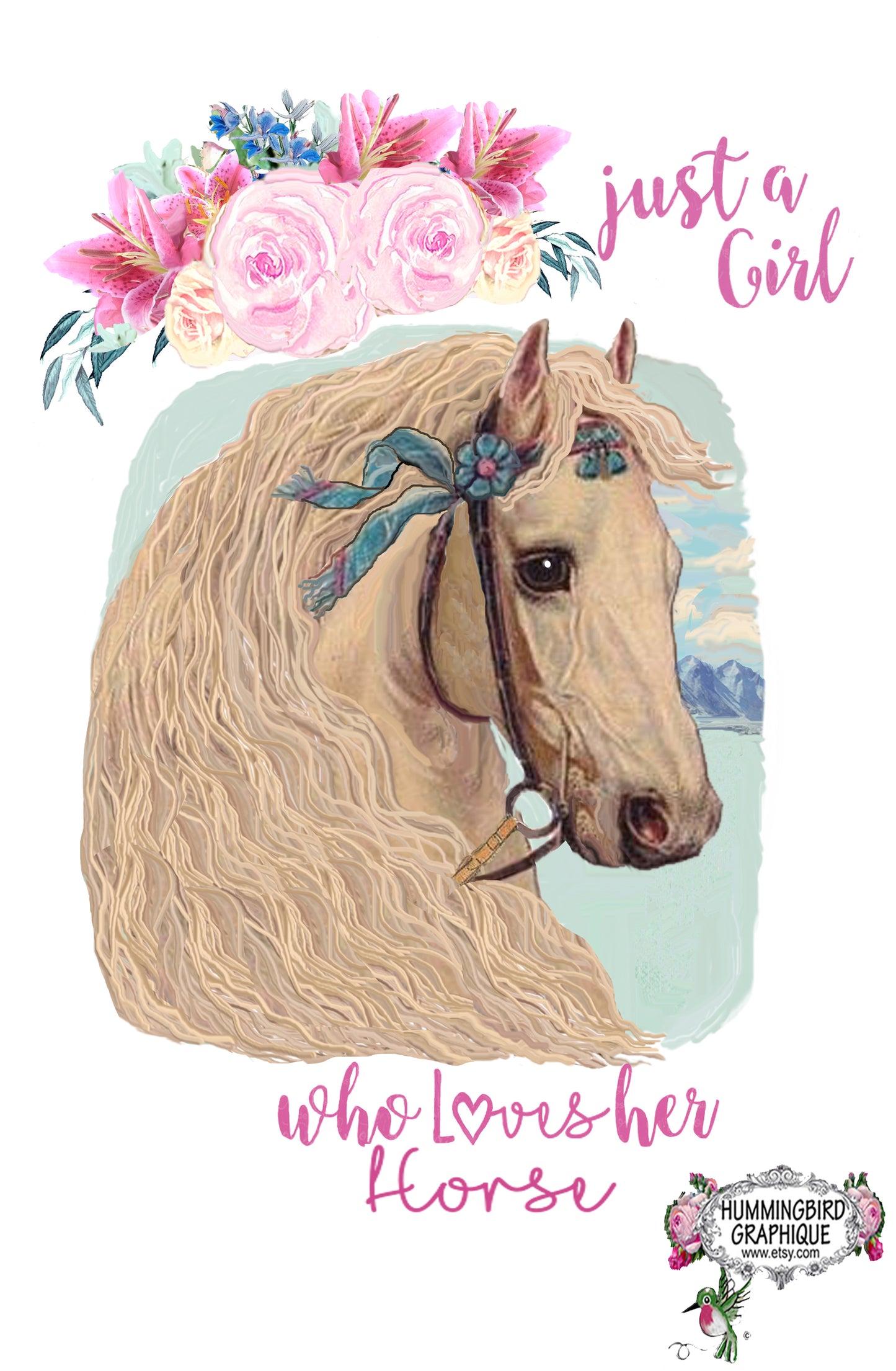 #451 JUST A GIRL WHO LOVES HER HORSE WITH ROSES - ANIMALS