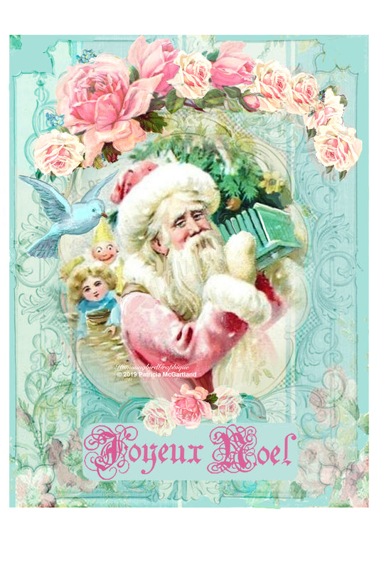 #519 SANTA WITH ROSES AND BLUEBIRD - CHRISTMAS