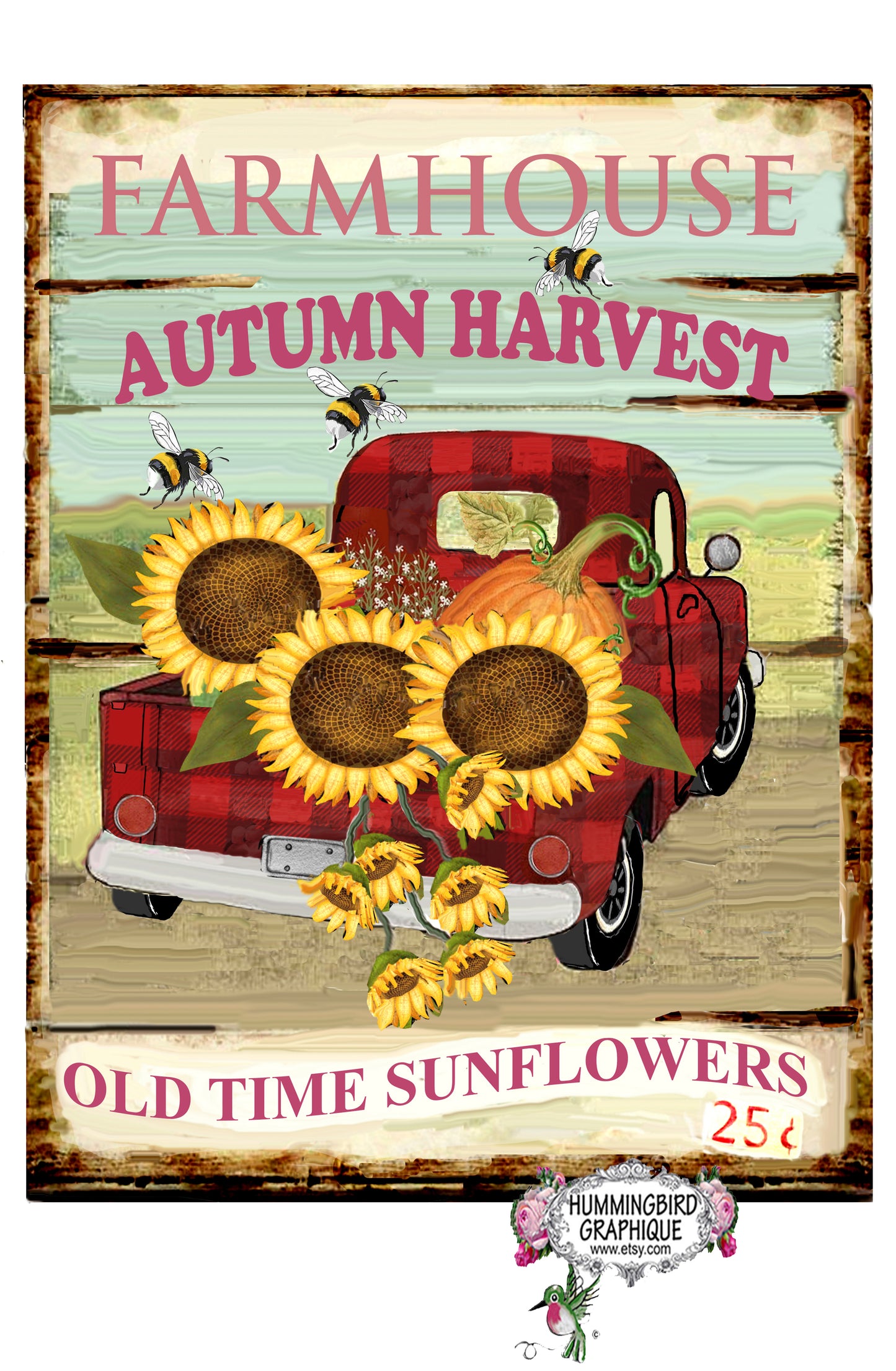 #520 FARMHOUSE AUTUMN HARVEST TRUCK WITH SUNFLOWERS - COUNTRY IMAGE