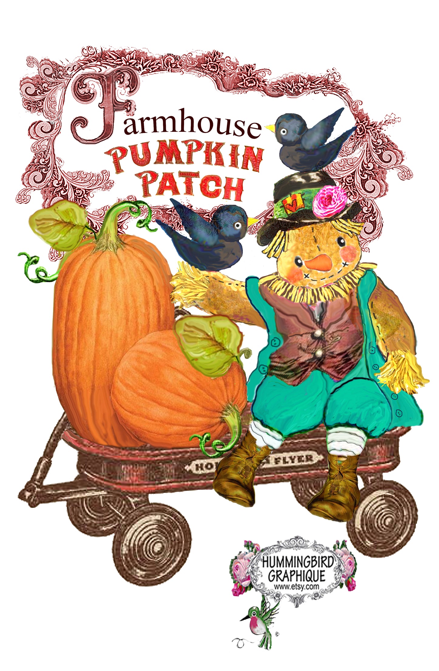 #538 FARMHOUSE PUMPKIN PATCH WITH CHARMING SCARECROW - AUTUMN HARVEST