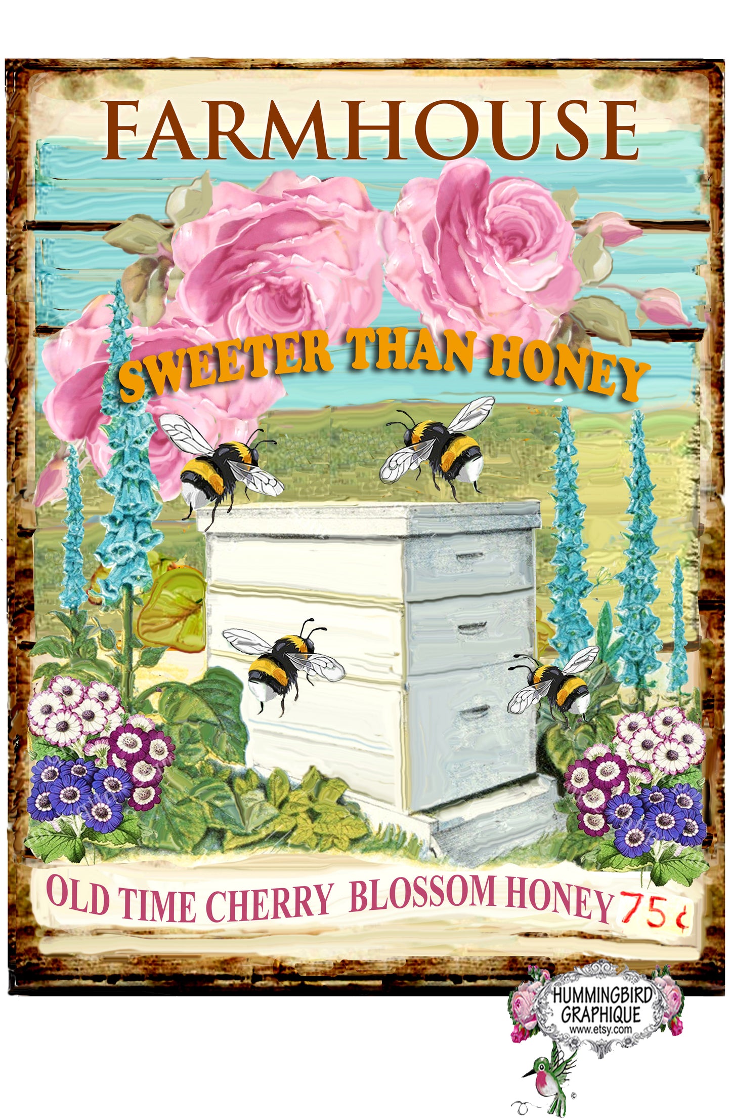 #546 FARMHOUSE OLD TIME CHERRY BLOSSOM HONEY FOR SALE SIGN - COUNTRY IMAGE