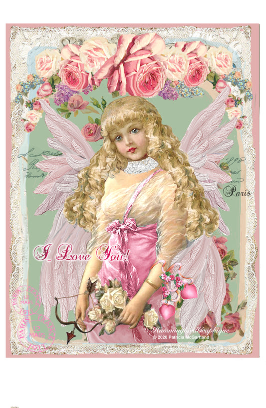 #590 BEAUTIFUL CUPID ANGEL IN PINK DRESS WITH BOW AND ARROW - BEAUTIFUL SHABB IMAGE