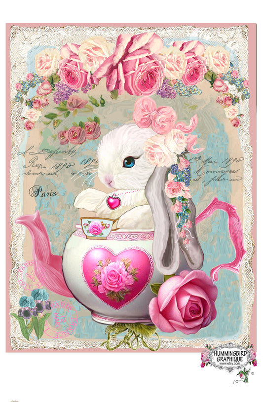 #592 PRECIOUS BABY VALENTINE BUNNY IN HEART VALENTINE TEAPOT - BUNNY