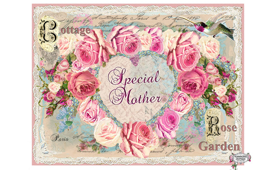 #600 MAGNIFIQUE VALENTINE COTTAGE ROSE GARDEN COEUR DE ROSES ET COLIBRI - BELLE IMAGE SHABBY