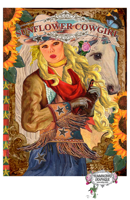 #614 SUNFLOWER COWGIRL WITH HER HORSE - COWGIRLS