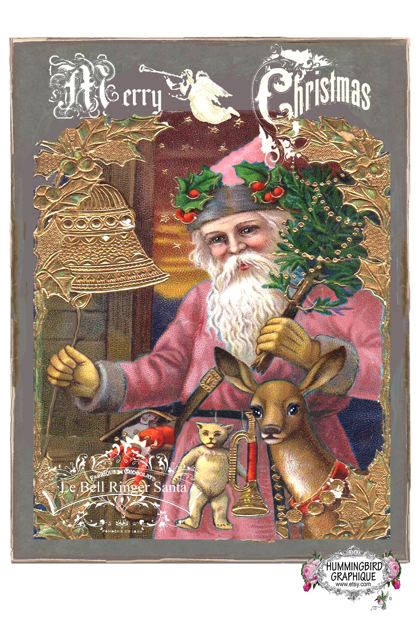 #99 CHALKBOARD THE BELL RINGER SANTA AND HIS REINDEER - CHRISTMAS