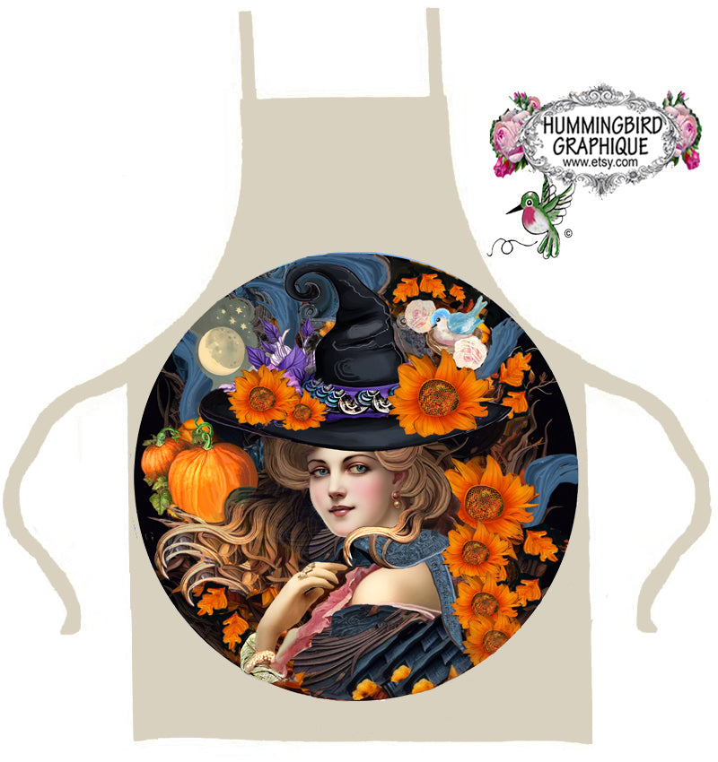 #1208 WITCH WITH MOON AND SUNFLOWERS CIRCLE DOOR HANGER - AUTUMN HARVEST