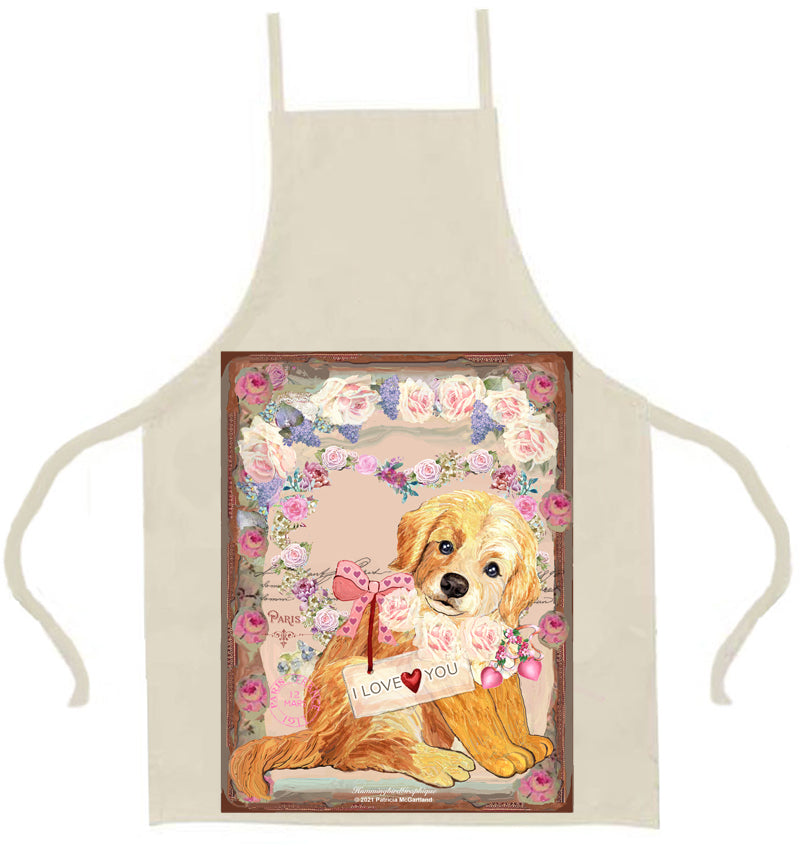 #998 PRECIOUS BABY GOLDEN RETRIEVER VALENTINE WITH ROSES- ANIMALS