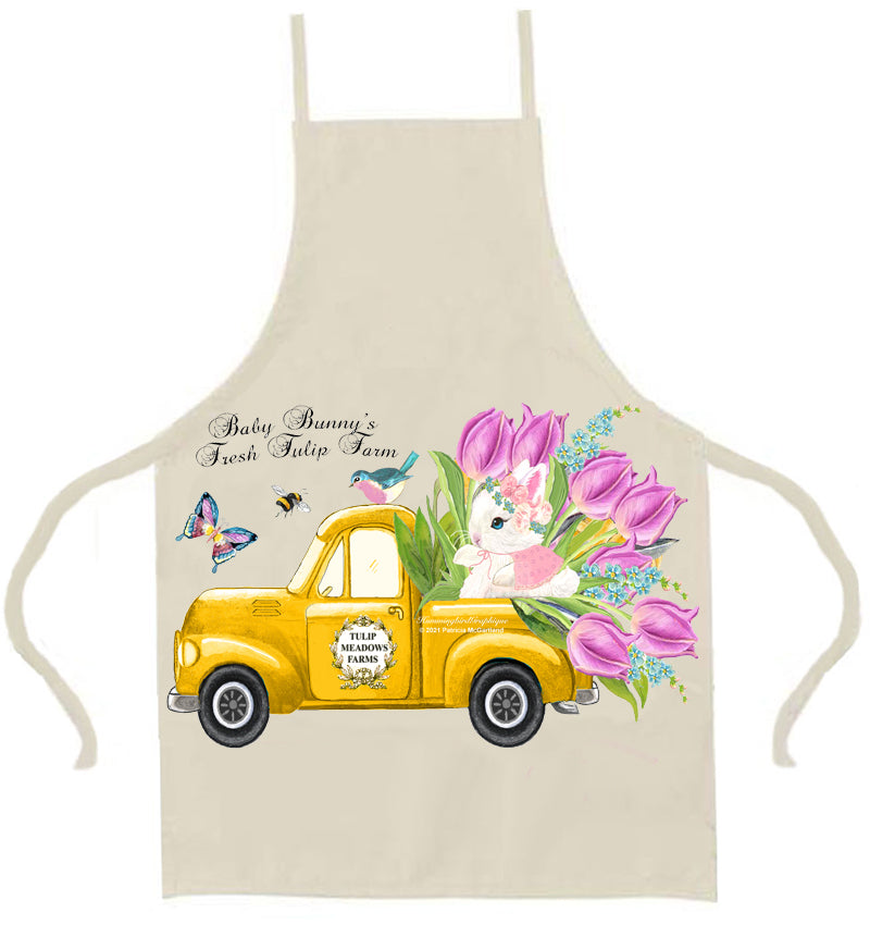 #1001 PRECIOUS BABY BUNNY FARM TRUCK WITH BLUEBIRD TULIPS BUTTERFLY AND BEE- COUNTRY IMAGE