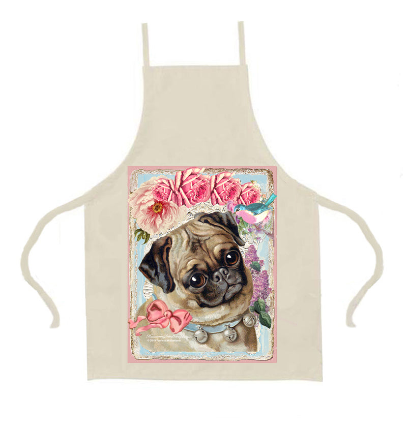 #456 PRECIOUS PUG PUPPY WITH ROSES AND BLUEBIRD - ANIMALS