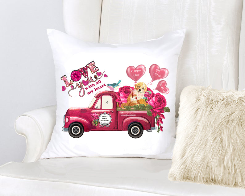 #999 LOVE YOU WITH ALL MY HEART GOLDEN RETRIEVER TRUCK WITH HEART BALLOONS - ANIMALS