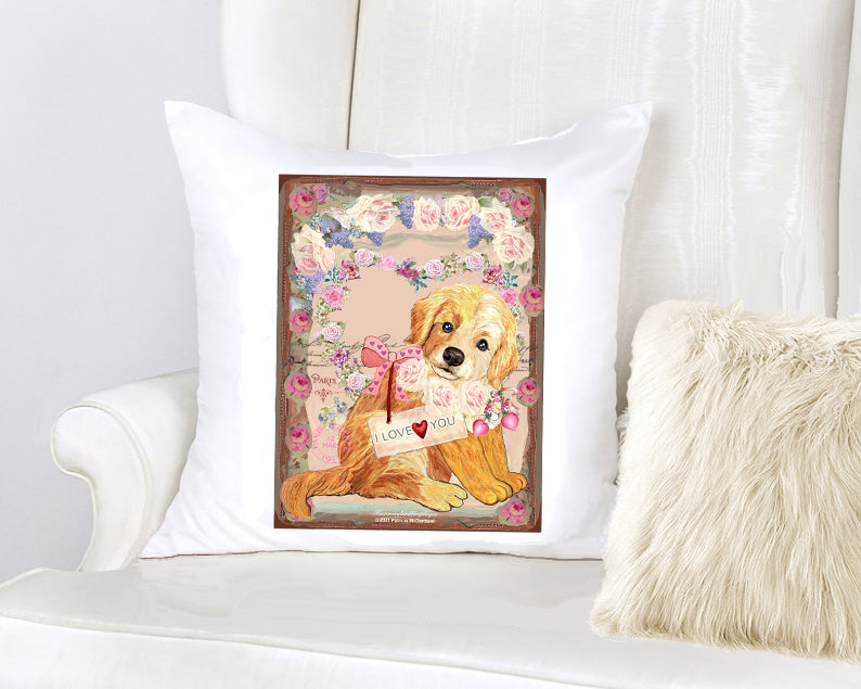 #998 PRECIOUS BABY GOLDEN RETRIEVER VALENTINE WITH ROSES- ANIMALS