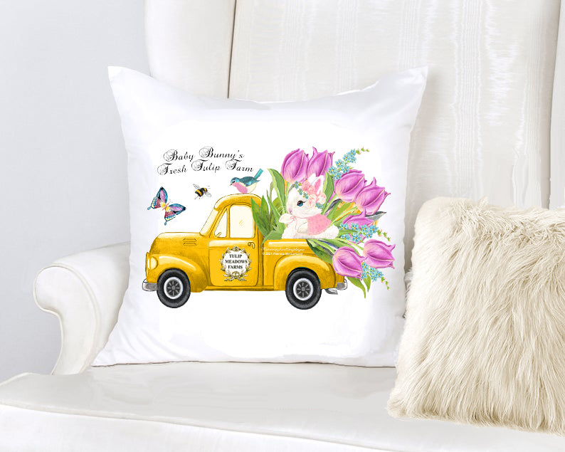 #1001 PRECIOUS BABY BUNNY FARM TRUCK WITH BLUEBIRD TULIPS BUTTERFLY AND BEE- COUNTRY IMAGE