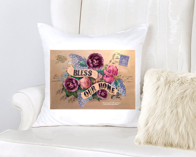 #628 BEAUTIFUL BLESS OUR HOME PEONIES ROSES LILACS SIGN - COUNTRY IMAGE