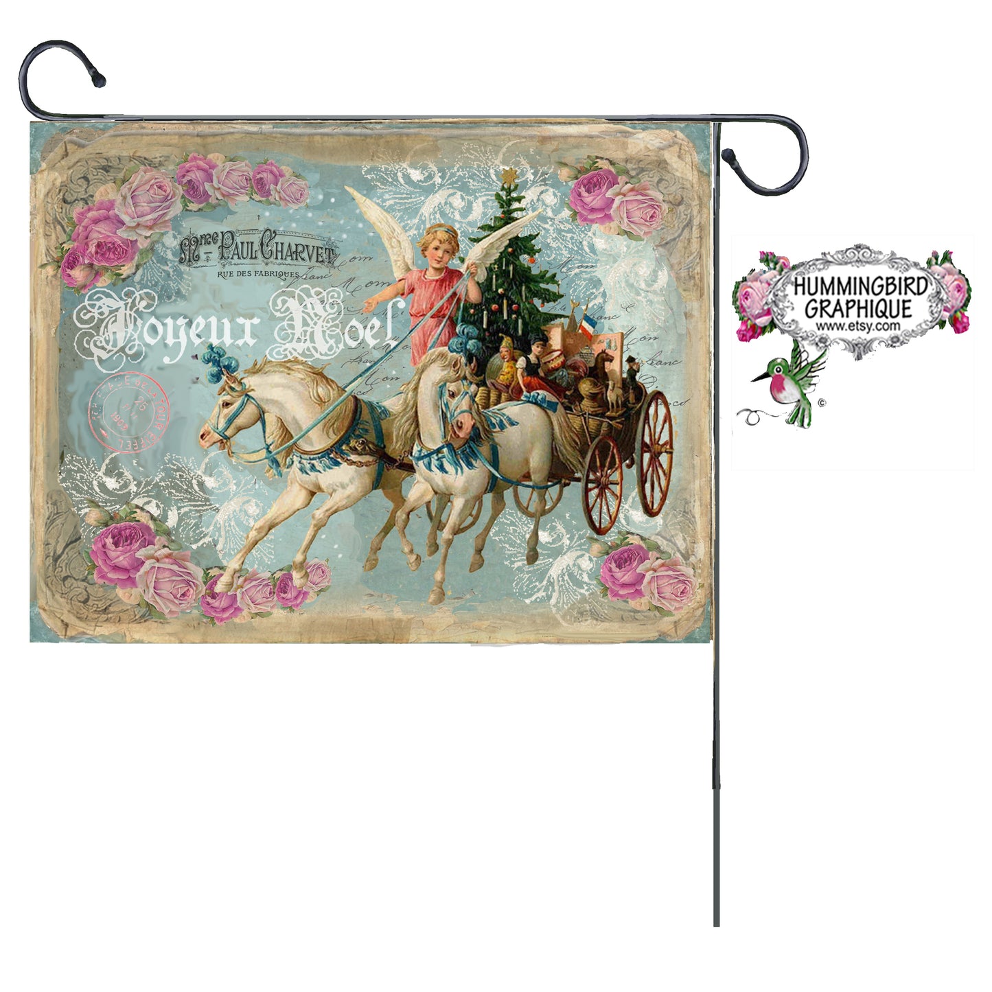 #126 BEAUTIFUL CHARIOT WITH ANGELS AND HORSES - CHRISTMAS