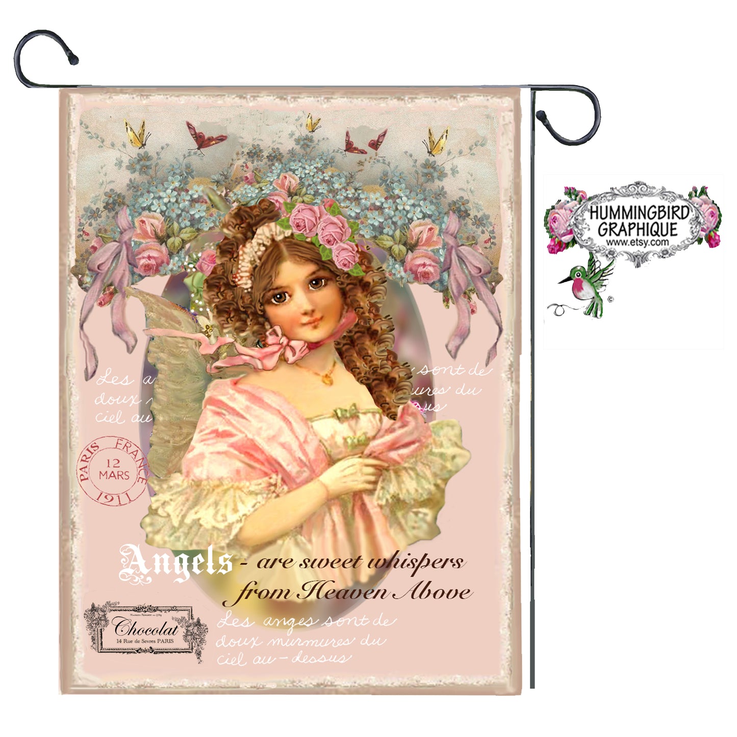 #139 SWEET SHABBY ANGEL & ROSES - CHRISTMAS