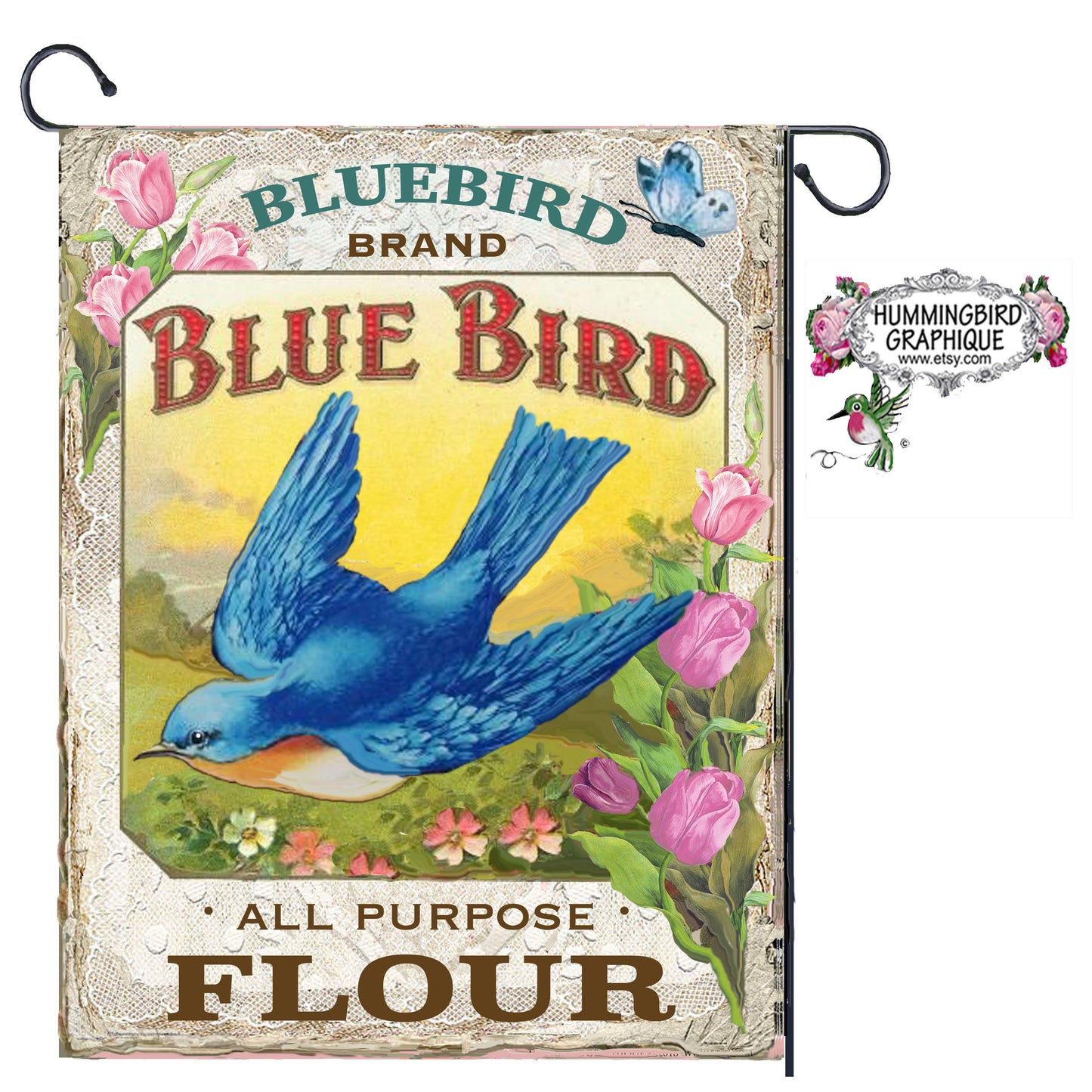 #202 SAC DE FARINE COUNTRY BLUEBIRD - IMAGE DE CAMPAGNE