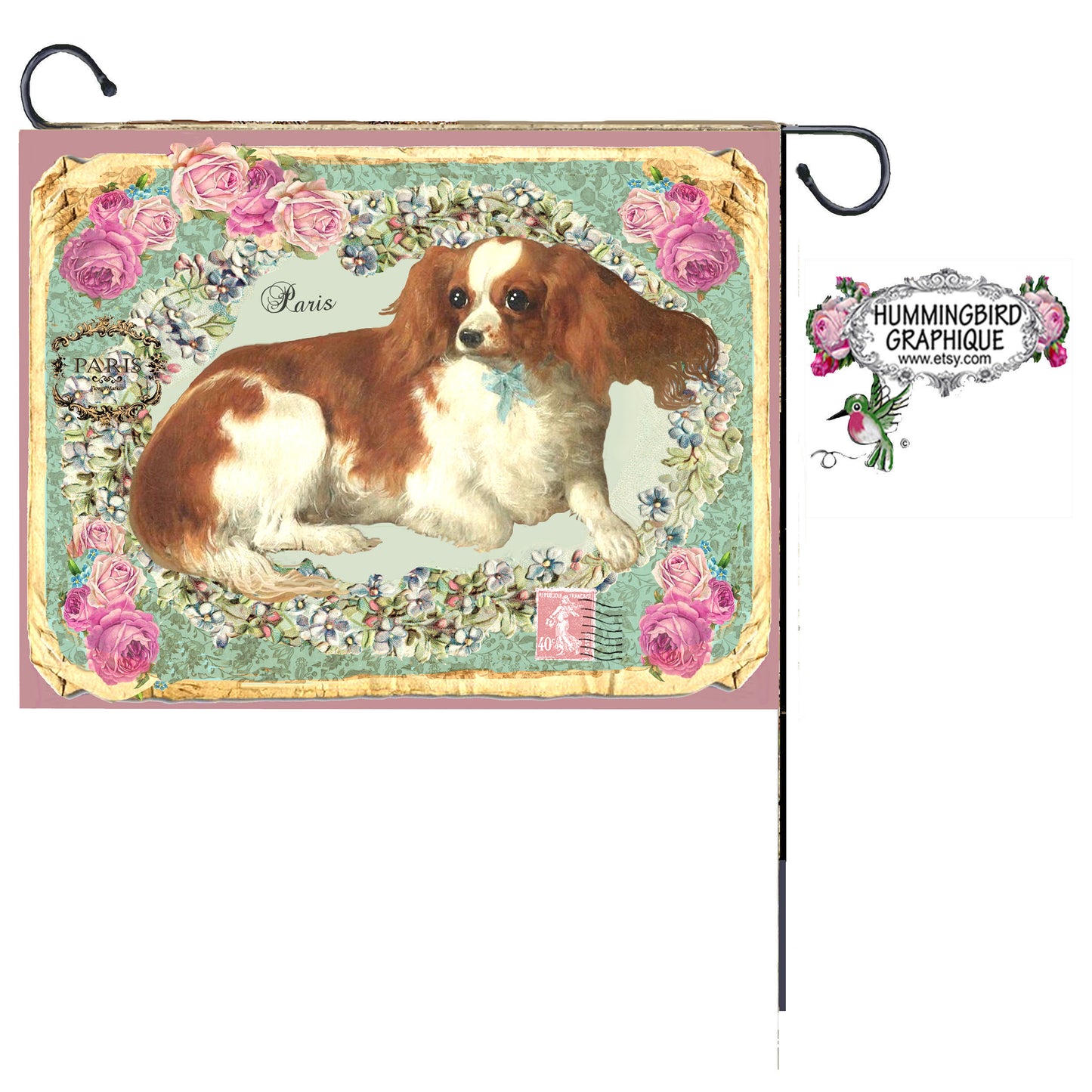 #257 CHARMING COCKER SPANIEL WITH ROSES AND FORGET ME NOTS- ANIMALS