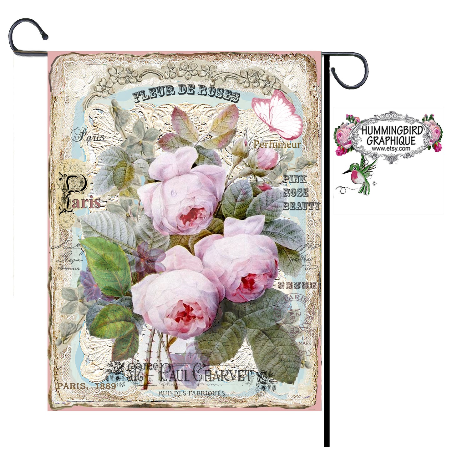 #315 ROSES ROSES ENCHANTANTES SUR DENTELLE - BELLE IMAGE SHABBY