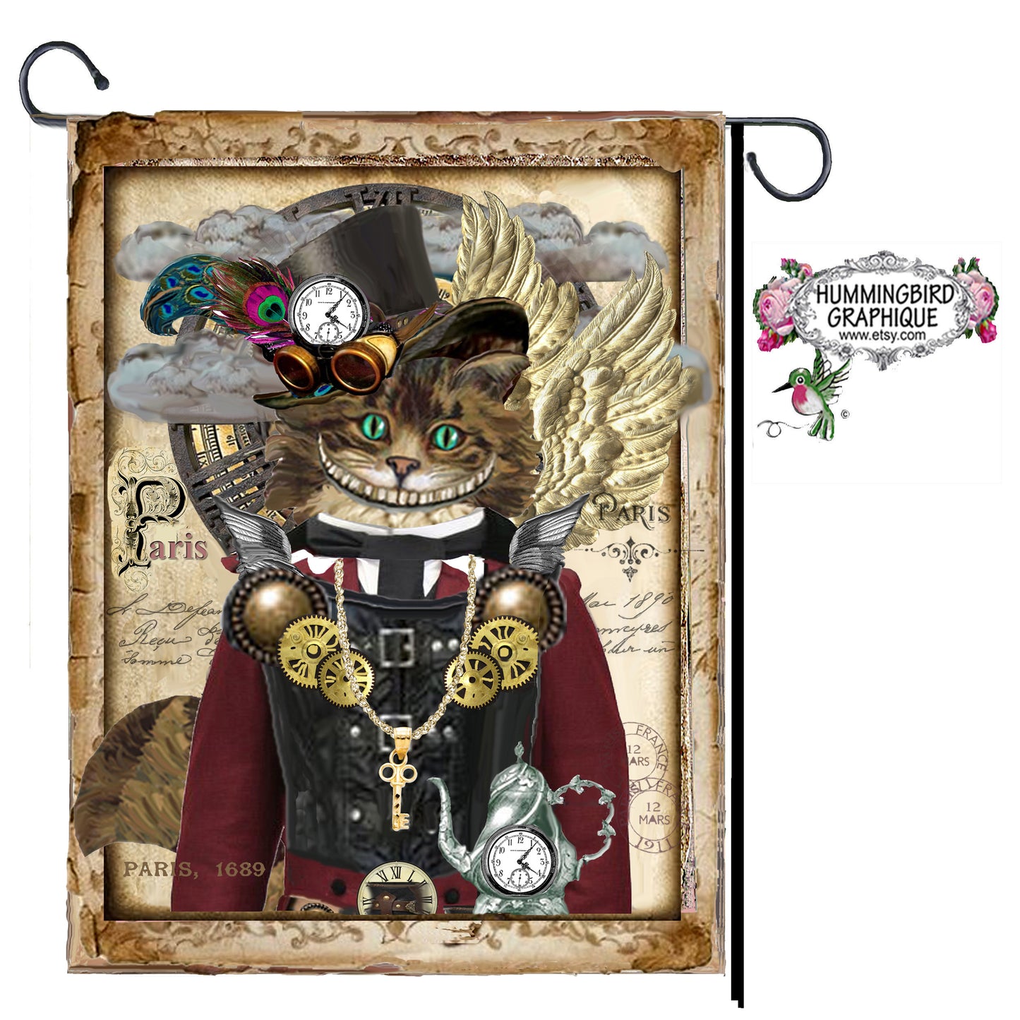 #341 STEAMPUNK CHESHIRE CAT AVEC THÉIÈRE - STEAMPUNK