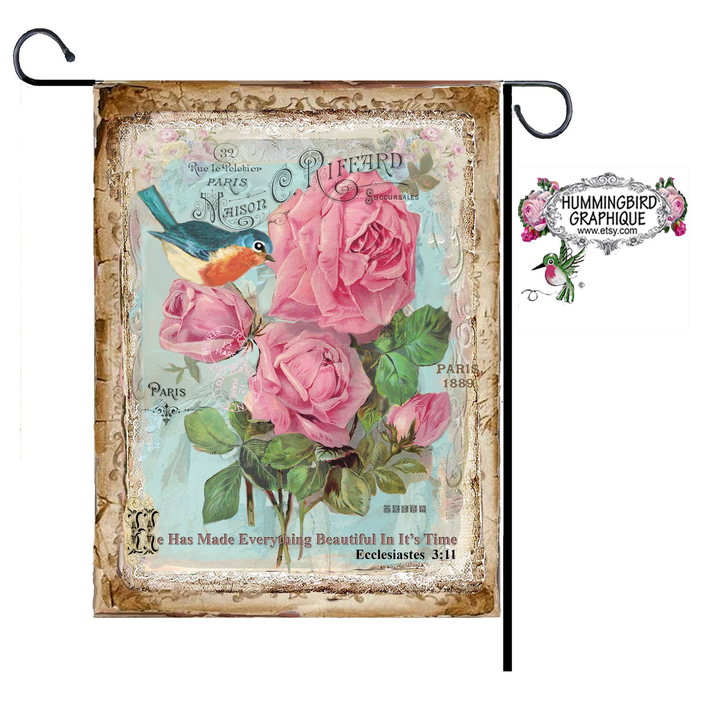 #357 BELLES ROSES ROSES ET MERLE BLEU - BELLE IMAGE SHABBY