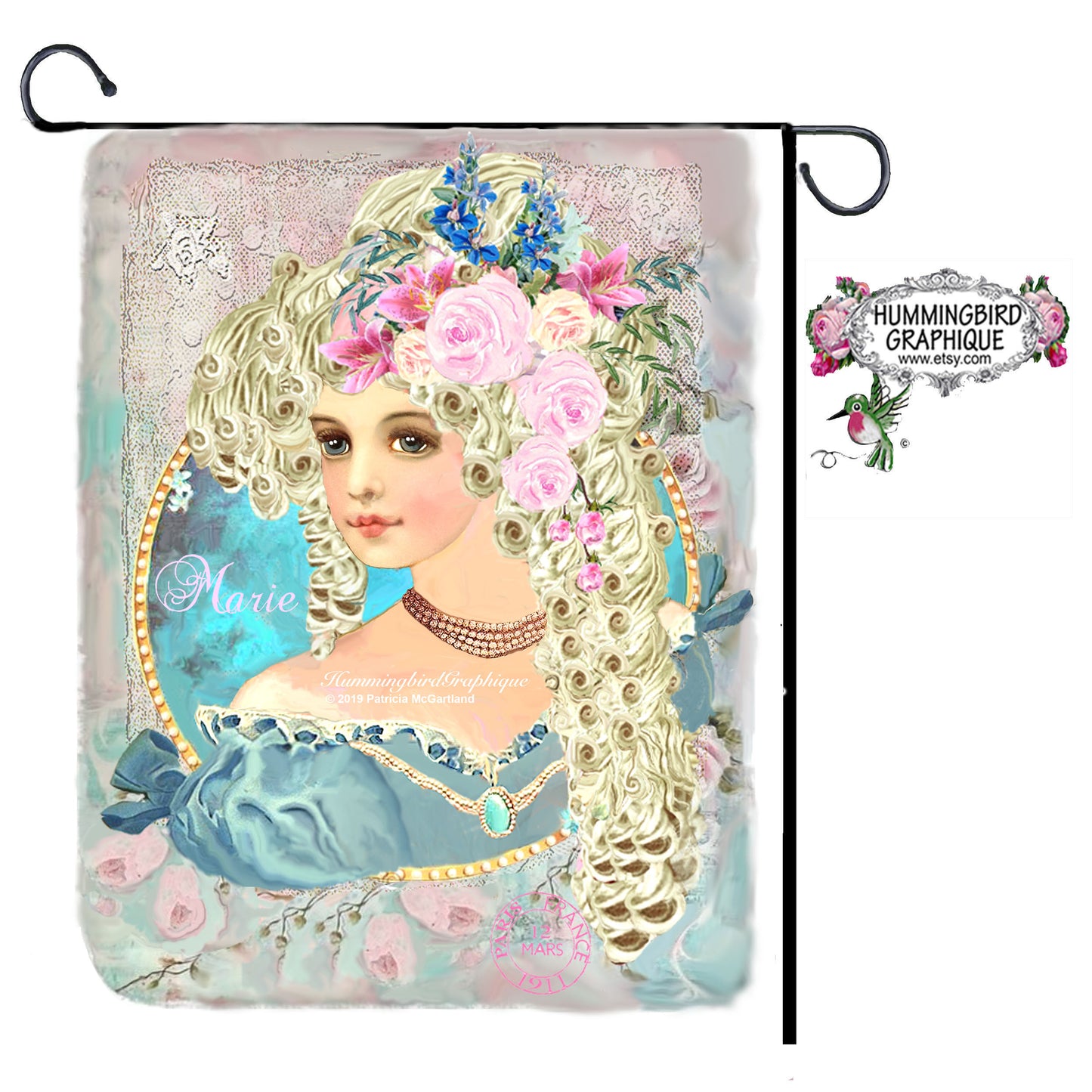 #432 BEAUTIFUL MARIE ANTOINETTE WITH PEARL NECKLACE AND ROSES - BEAUTIFUL SHABBY IMAGE