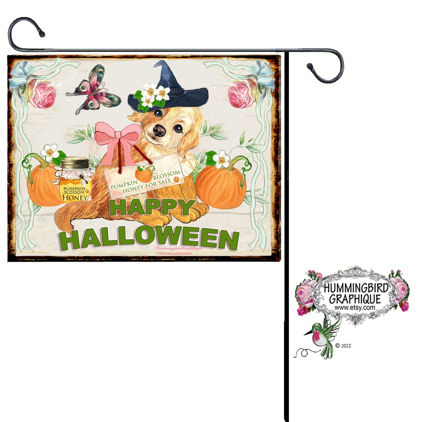 #1121 HAPPY HALLOWEEN PUPPY GOLDEN RETRIEVER SIGN - ANIMALS