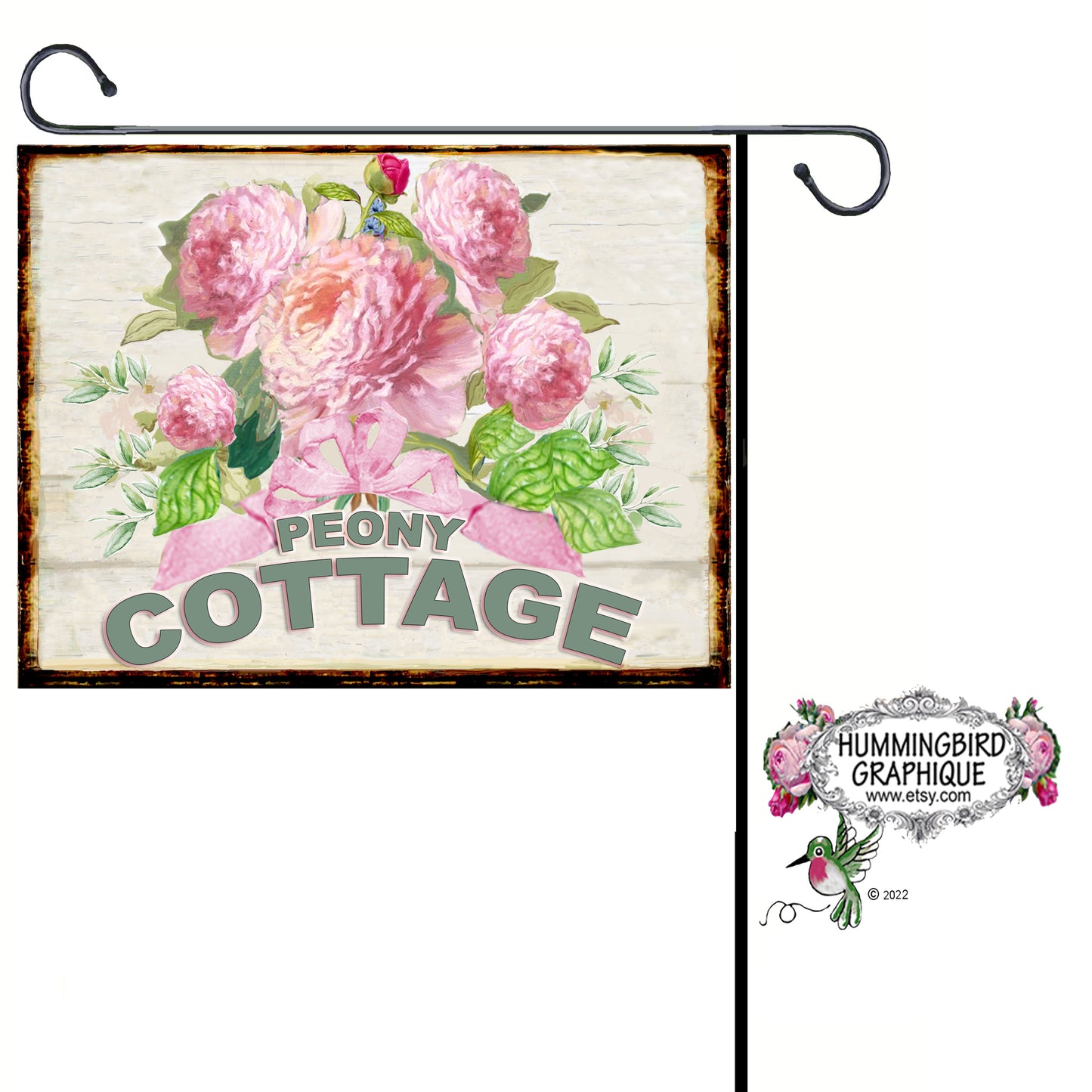 1094C BEAUTIFUL PEONY COTTAGE WOOD BOARD SIGN - COUNTRY IMAGE