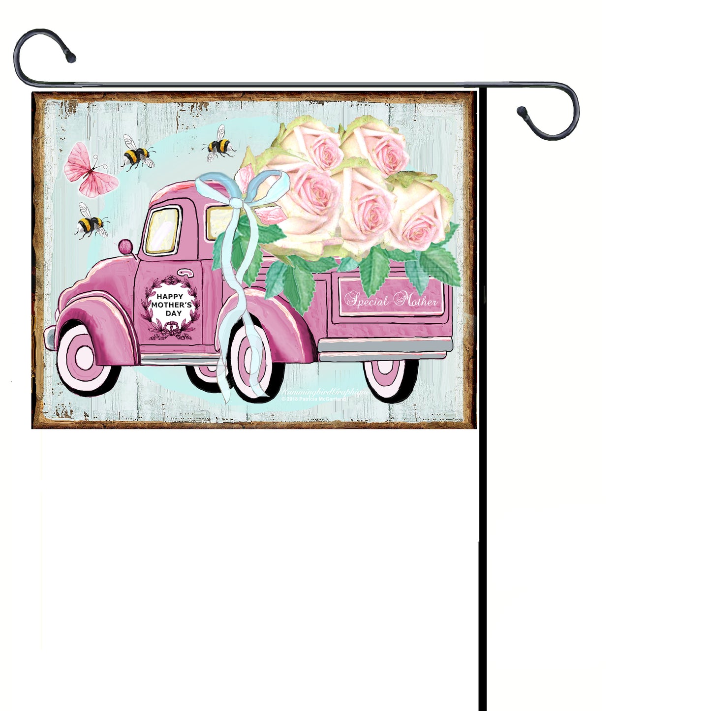 #1019 PINK MOTHERS DAY TRUCK WITH BEAUTIFUL ROSES - COUNTRY IMAGE