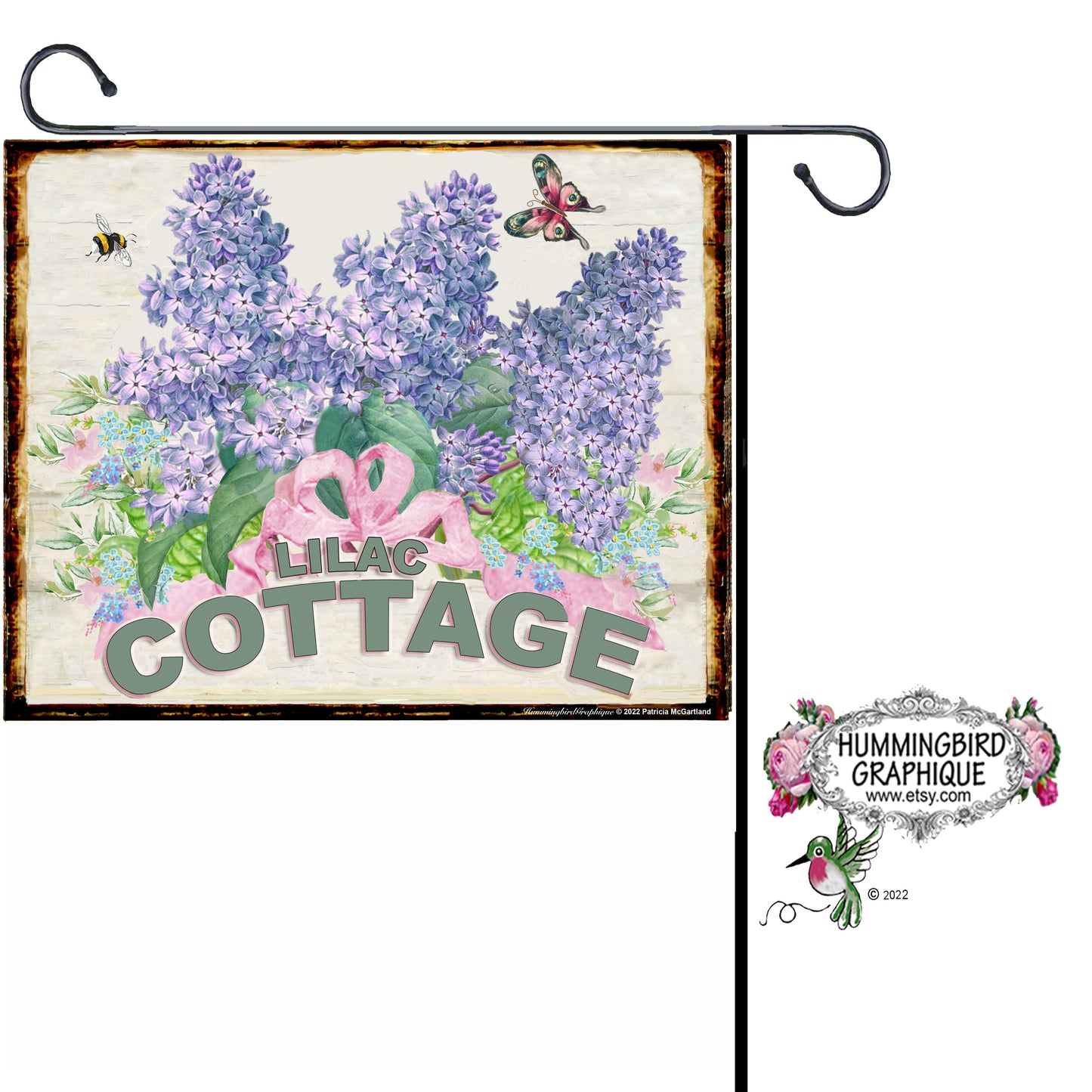 #1099 BEAUTIFUL LILAC COTTAGE WOODEN BOARD SIGN - COUNTRY IMAGE