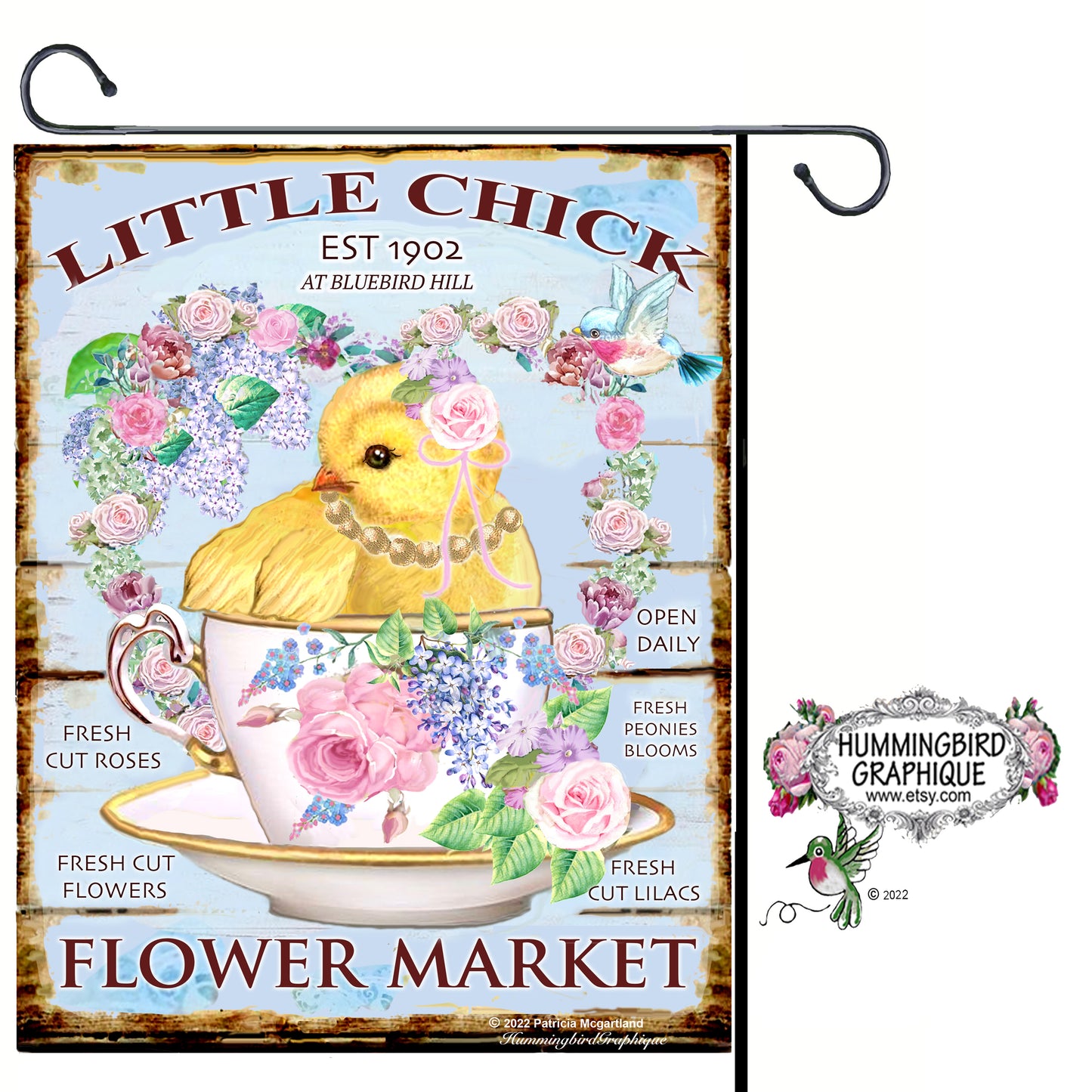 #1091A  LITTLE CHICK FLOWER MARKET FRESH CUT PEONIES SIGN - COUNTRY IMAGE