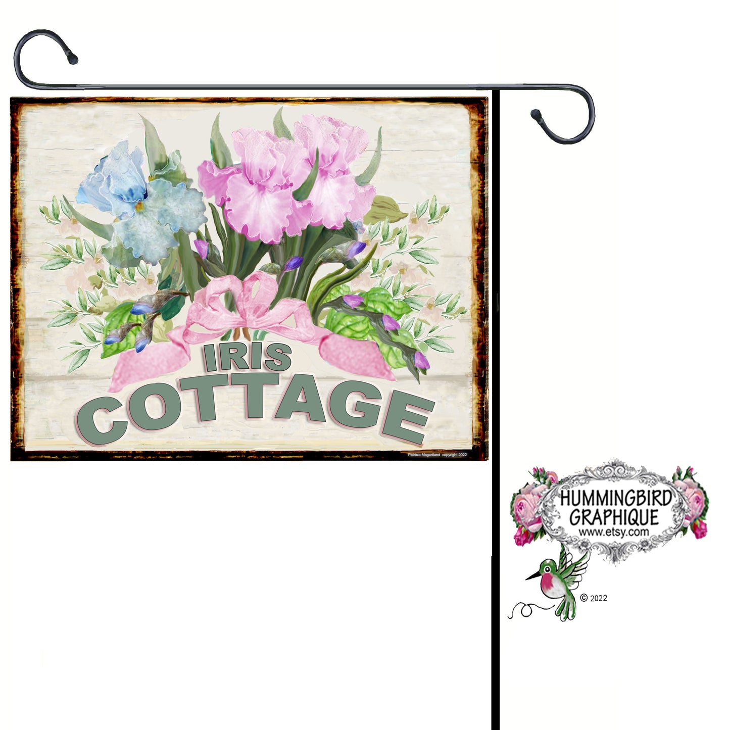 1095 BEAUTIFUL IRIS COTTAGE WOODEN BOARD SIGN - COUNTRY IMAGE