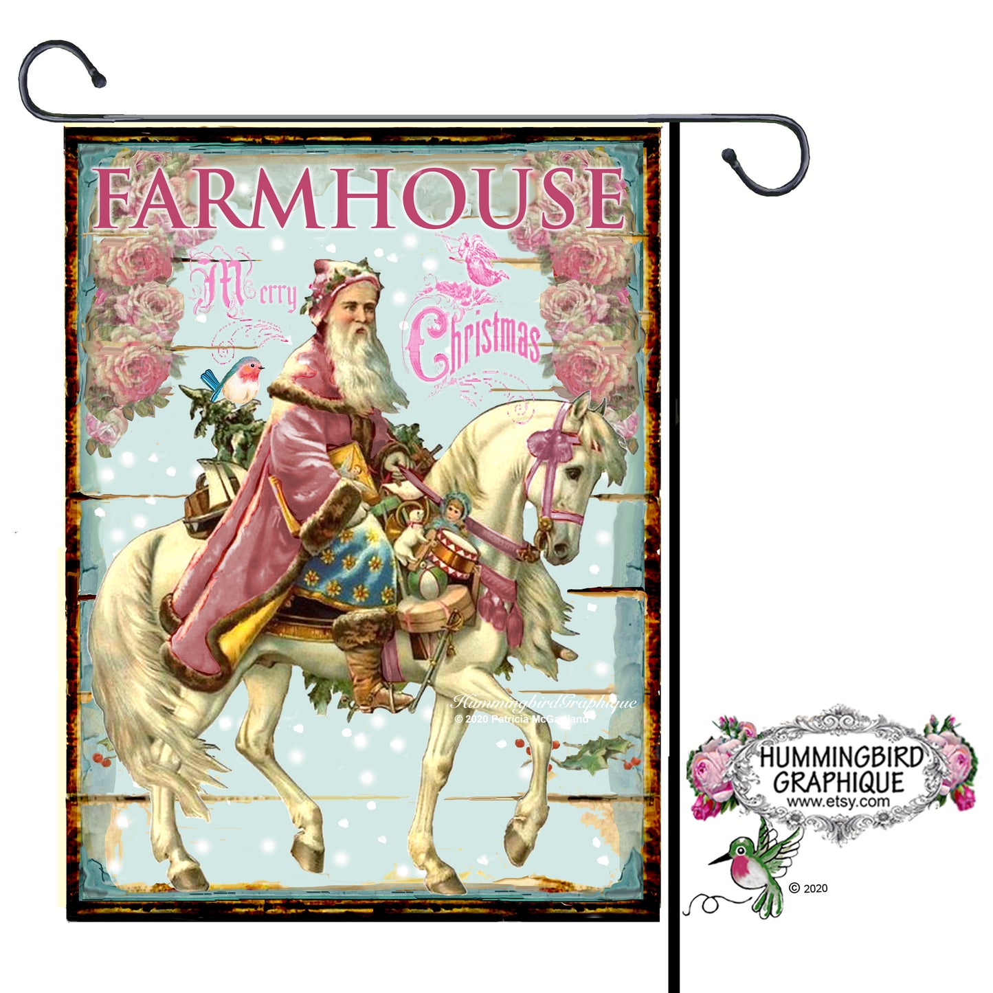 #969 FARMHOUSE MERRY CHRISTMAS OLD TIME SANTA ON HORSE - CHRISTMAS