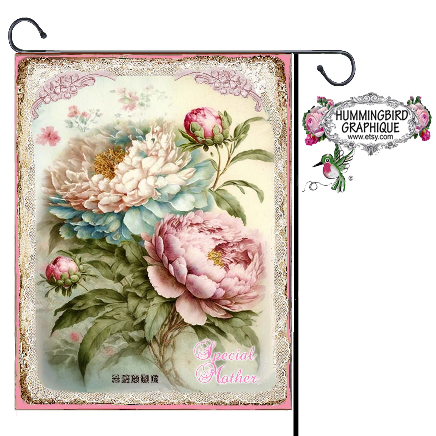 #1179 BEAUTIFUL PEONIES AND LACE SPECIAL MOTHER - BEAUTIFUL SHABBY IMAGE