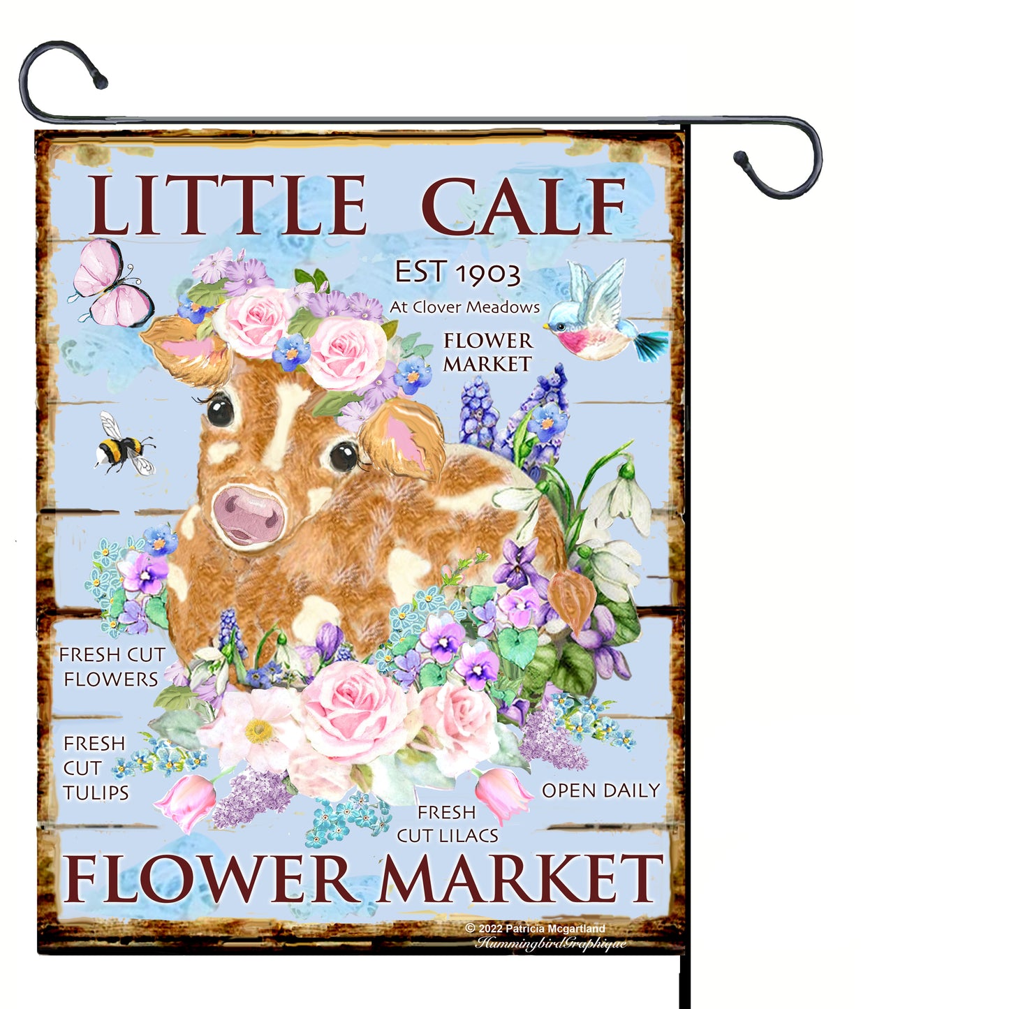 #1105 PRECIOUS LITTLE CALF FLOWER MARKET FRESH CUT LILACS SIGN - COUNTRY IMAGE