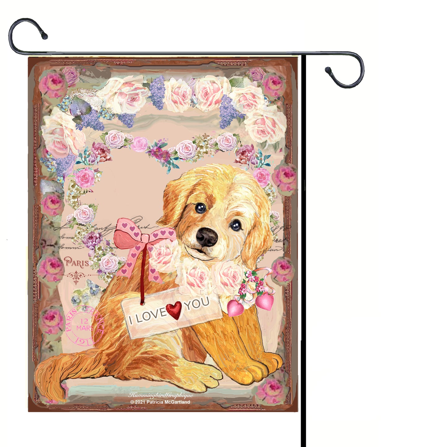 #998 PRECIOUS BABY GOLDEN RETRIEVER VALENTINE WITH ROSES- ANIMALS