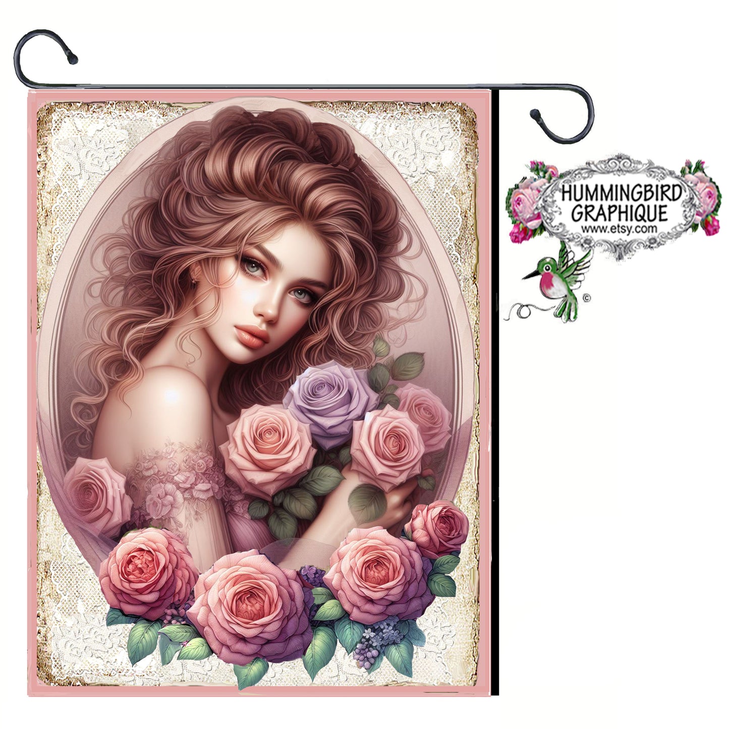 #1241 HERMOSA DAMA VICTORIANA CON ROSAS Y ENCAJE - HERMOSA IMAGEN SHABBY