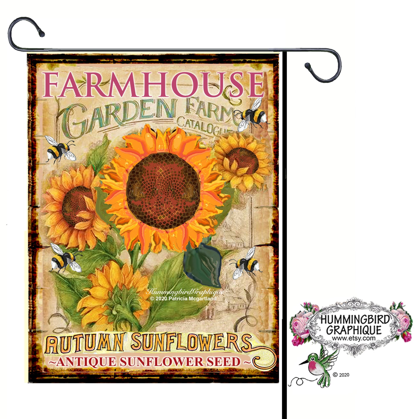 #685 FARMHOUSE GARDEN ANTIQUE SUNFLOWER SEED SIGN - COUNTRY IMAGE