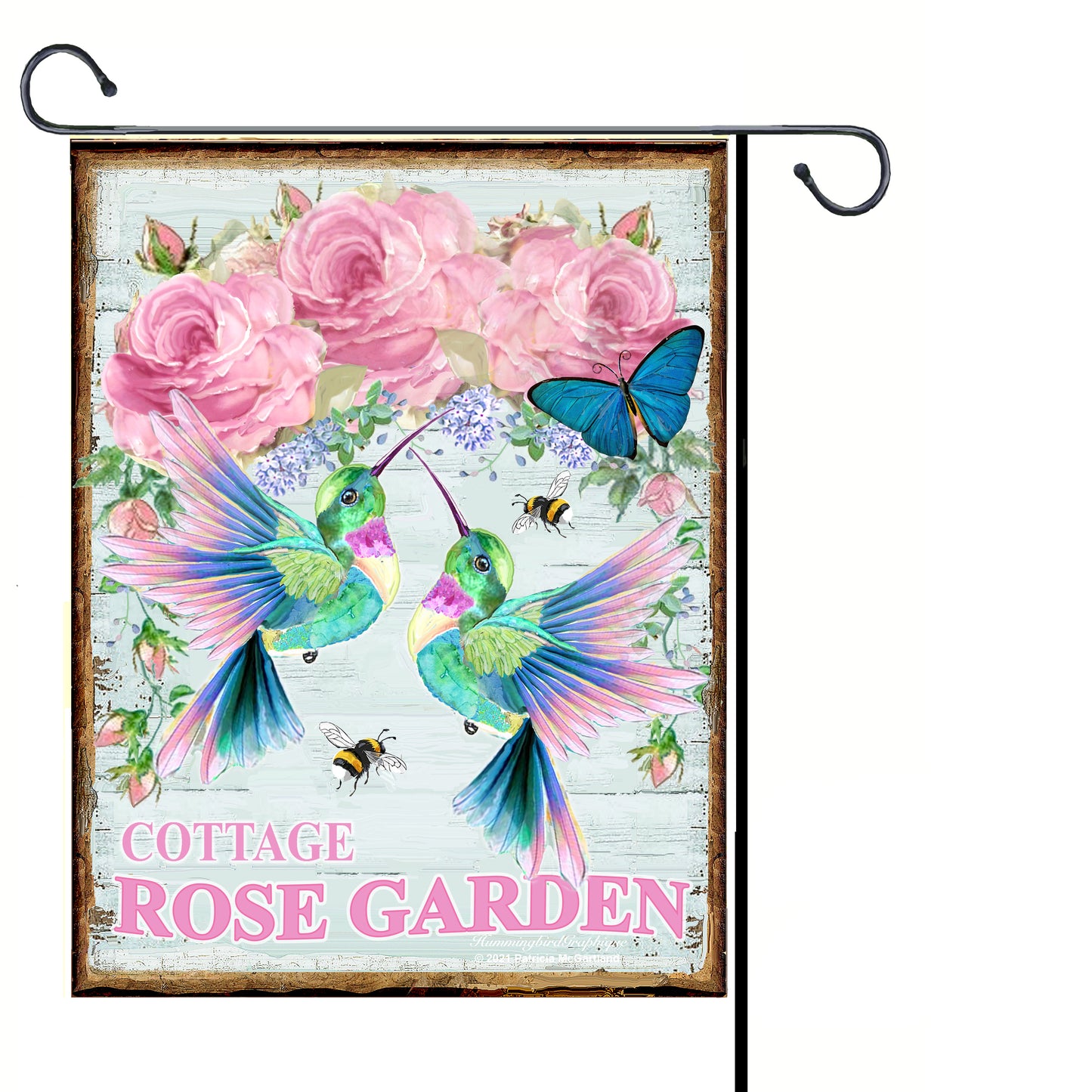 #1007 COTTAGE ROSE GARDEN WITH HUMMINGBIRDS AND ROSES- COUNTRY IMAGE